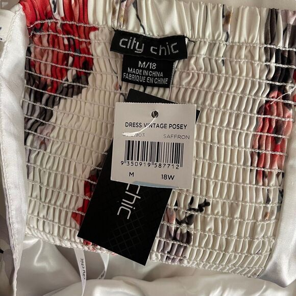 NWT City Chic Womens Plus 18 Dress Vintage Posey Saffron Floral A-Line Pockets - Picture 2 of 11